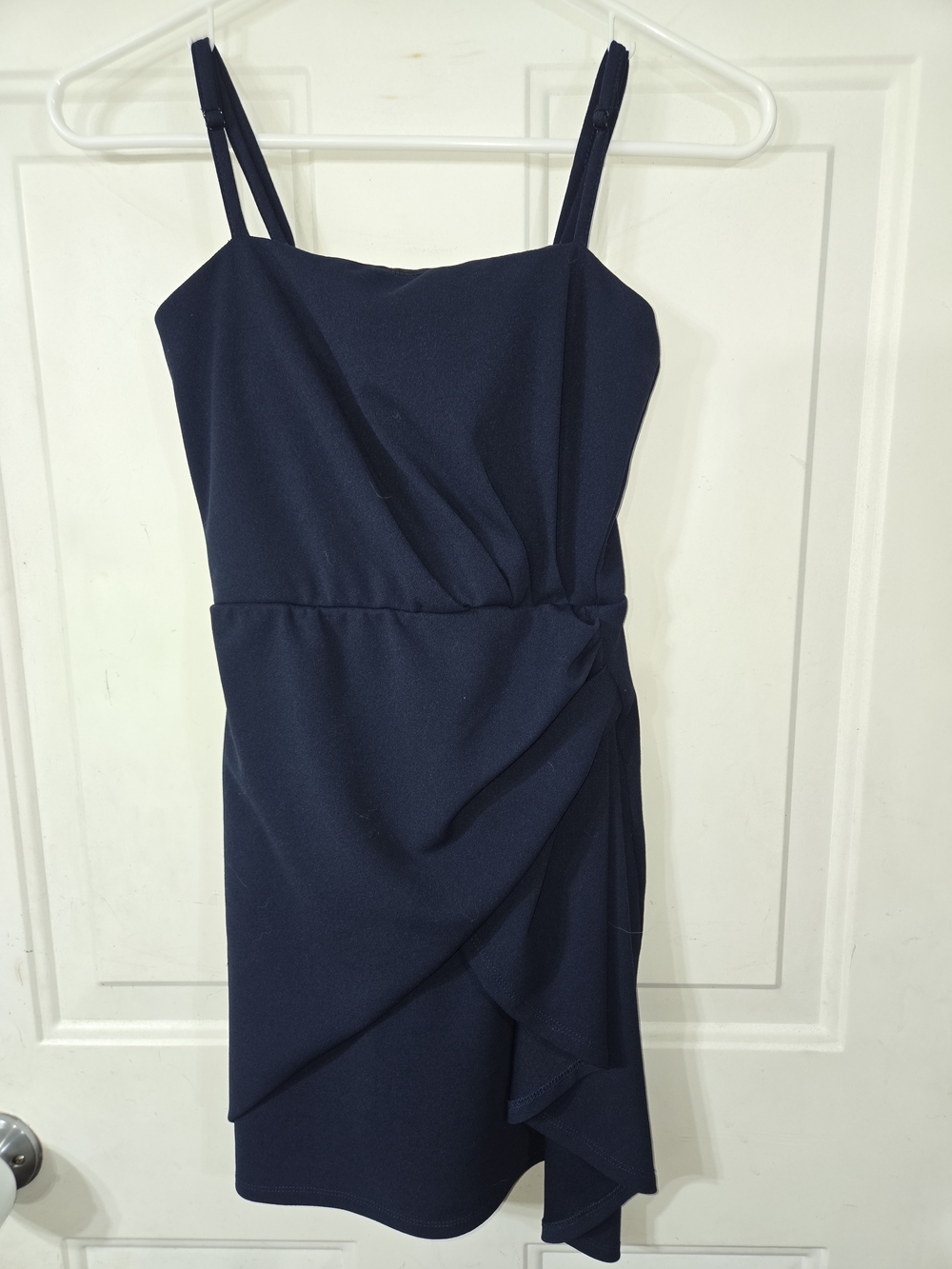 Trixxi Navy Draped Ruffle-Detail Mini Dress